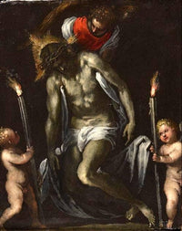 The Dead Christ Supported by An Angel with Two Putti Each Supporting a Cero by Palma il Giovane — hand-painted abstract oil painting reproduction on canvas