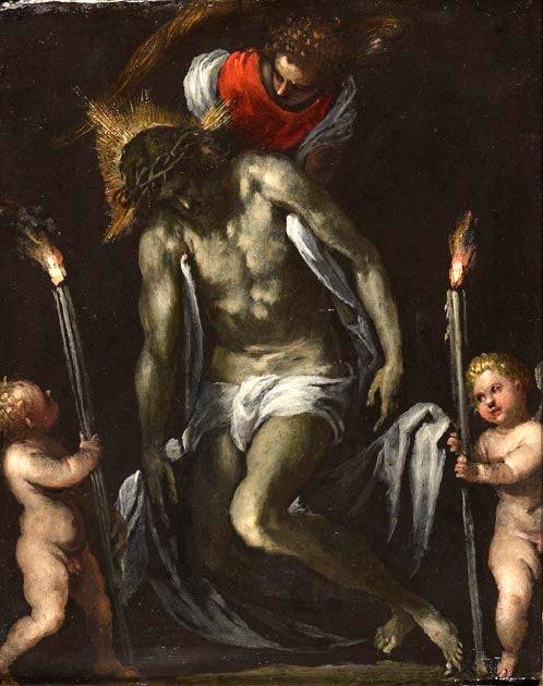 The Dead Christ Supported by An Angel with Two Putti Each Supporting a Cero - Palma il Giovane