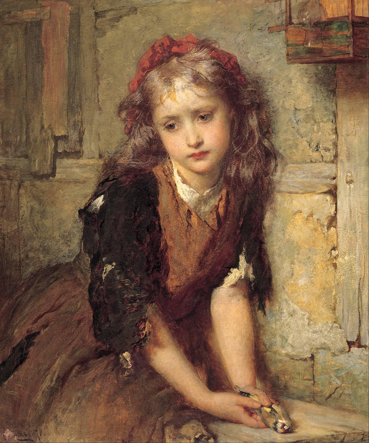 The dead goldfinch ("All that was left to love") by George Elgar Hicks — hand-painted portrait oil painting reproduction on canvas