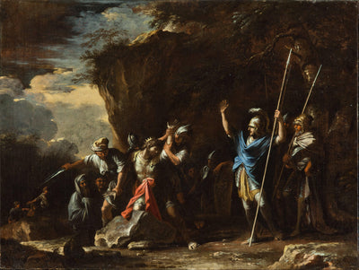the Deaf-mute Son of King Croesus Prevents the Persians from Killing His Father by Salvator Rosa — oil painting reproduction