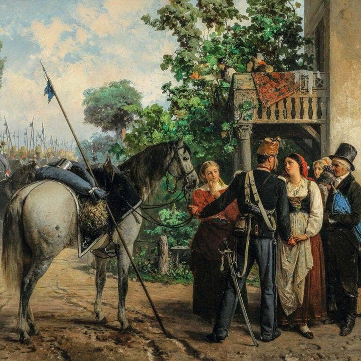 The departure for the field by Gerolamo Induno — hand-painted portrait oil painting reproduction on canvas