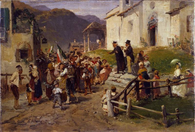 The departure of the volunteers (preparatory sketch) - Gerolamo Induno