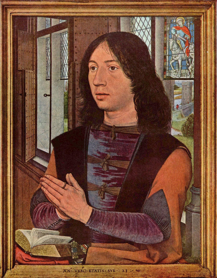 The Donor, from the right wing of the Diptych of Maerten van Nieuwenhove by Hans Memling — hand-painted portrait oil painting reproduction on canvas