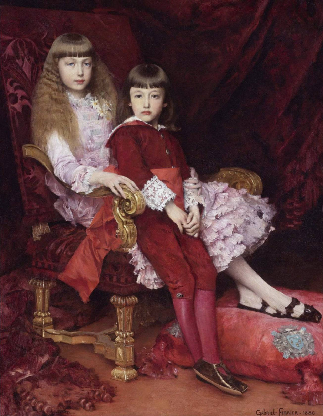 the Duke of Guise and One of His Sisters, the Future Duchess of Magenta by Gabriel Ferrier, hand-painted portrait oil painting reproduction on canvas