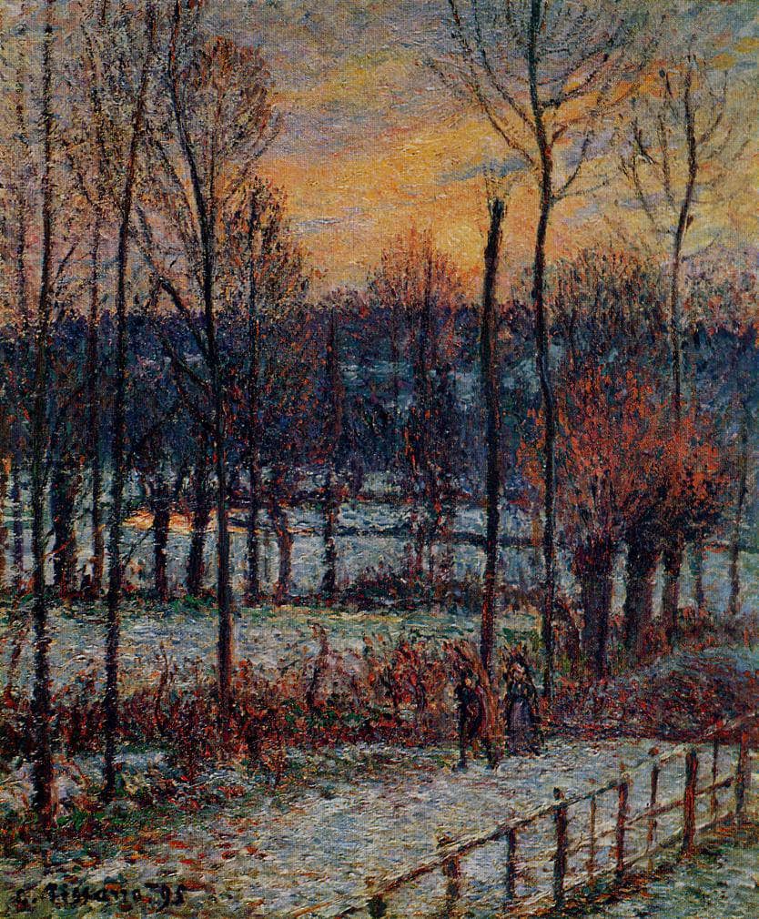 The Effect of Snow, Sunset, Eragny by Camille Pissarro — hand-painted botanical oil painting reproduction on canvas