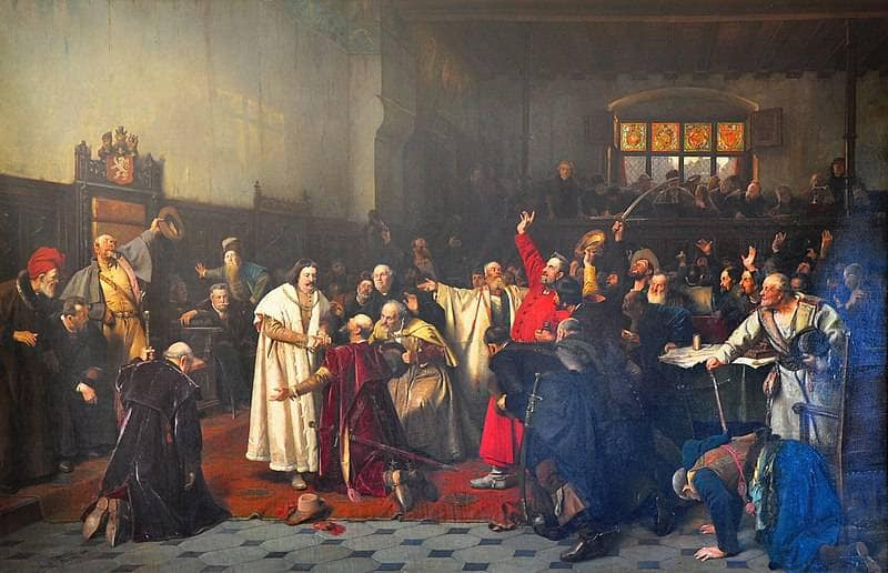 The election of George of PodÄbrady as King of Bohemia by Vaclav Brozik — hand-painted cultural oil painting reproduction on canvas