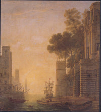 The Embarkation of St. Paula in Ostia by Claude Lorrain — hand-painted architectural oil painting reproduction on canvas
