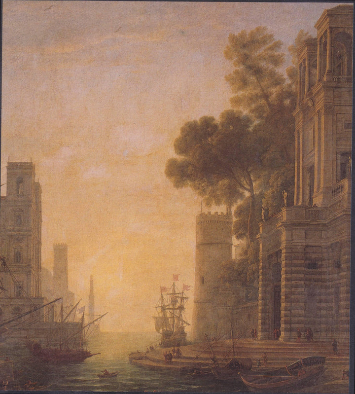 The Embarkation of St. Paula in Ostia by Claude Lorrain — hand-painted architectural oil painting reproduction on canvas