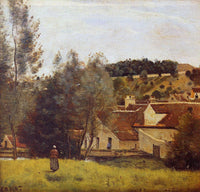 The Evaux Mill at Chiery, near Chateau Thierry by Camille Corot — hand-painted architectural oil painting reproduction on canvas