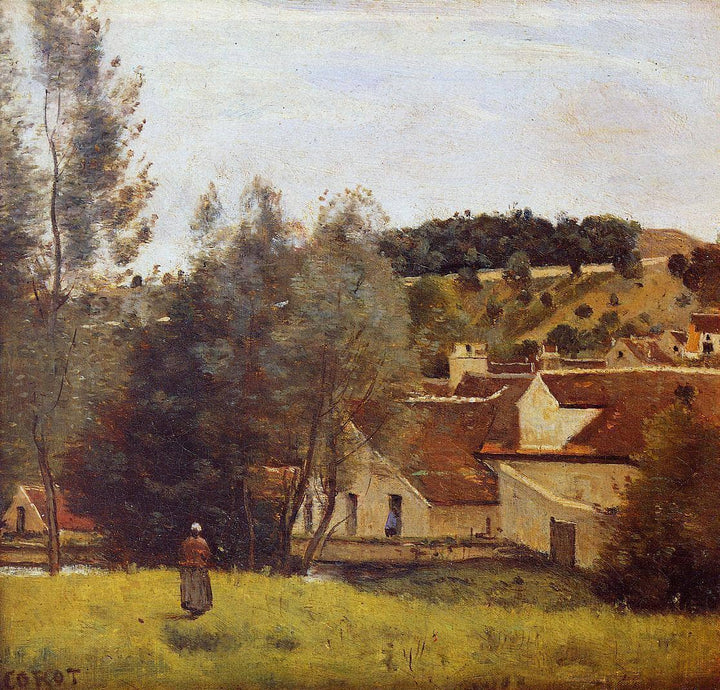 The Evaux Mill at Chiery, near Chateau Thierry by Camille Corot — hand-painted architectural oil painting reproduction on canvas