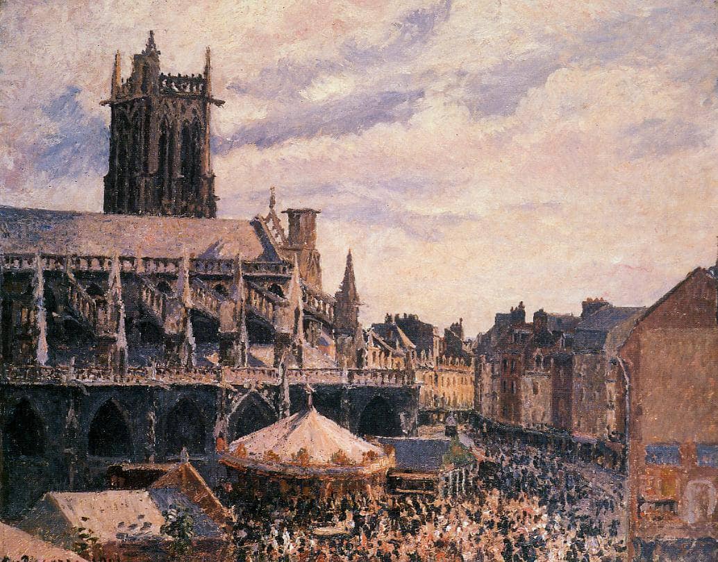 The Fair by the Church of Saint Jacques, Dieppe by Camille Pissarro — hand-painted architectural oil painting reproduction on canvas