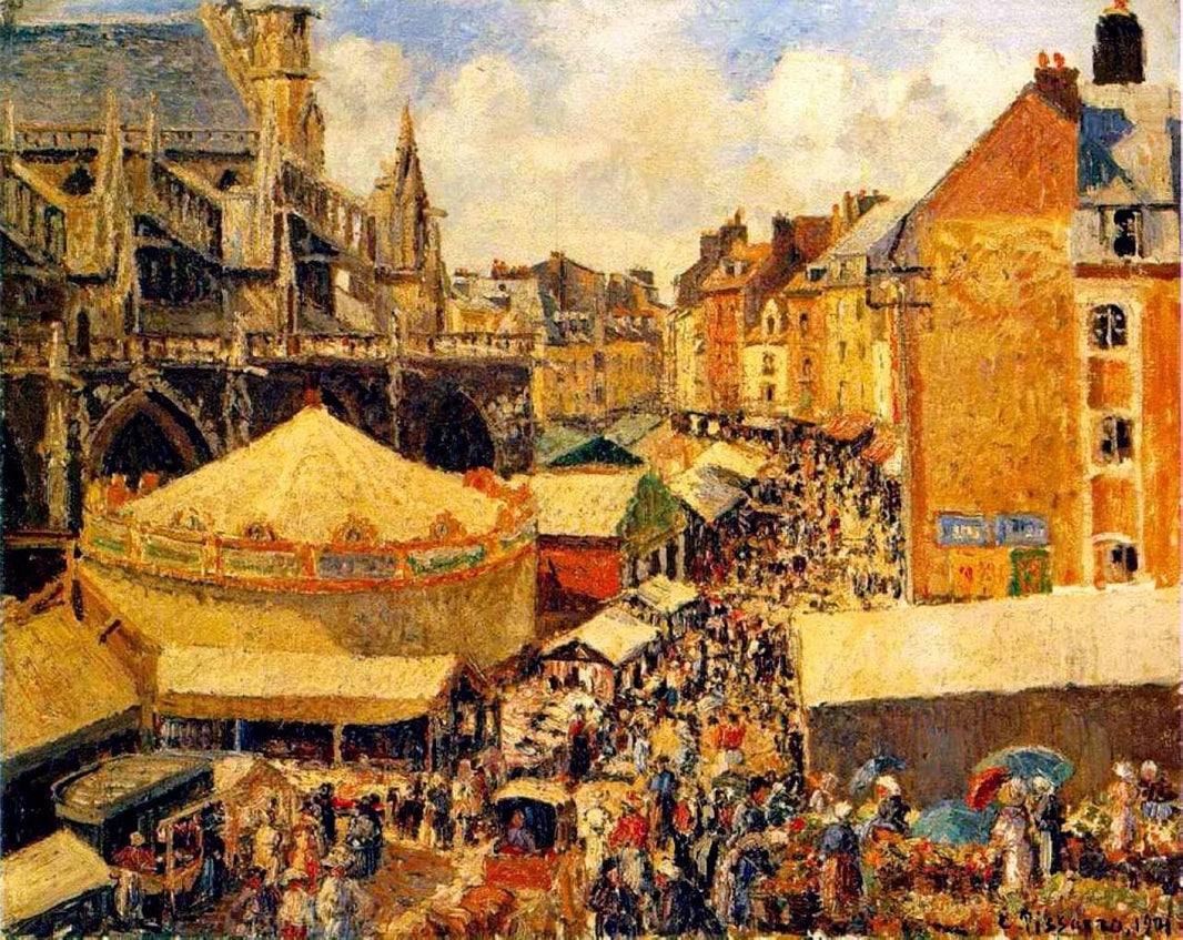 The Fair in Dieppe, Sunny Morning by Camille Pissarro — hand-painted botanical oil painting reproduction on canvas