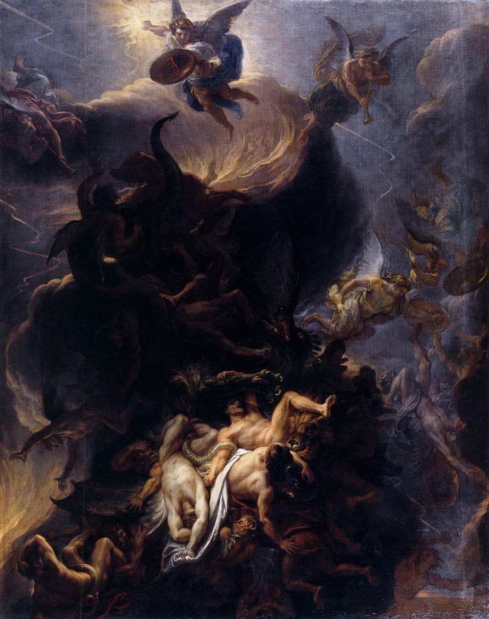 The Fall of the Rebel Angels by Charles Le Brun — hand-painted cultural oil painting reproduction on canvas