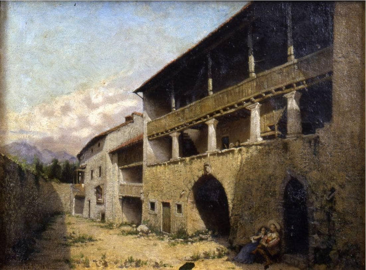 The farmhouse by Angelo Morbelli — hand-painted architectural oil painting reproduction on canvas