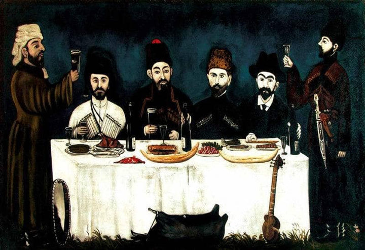 The feast of Kupreishvili family by Niko Pirosmani — hand-painted portrait oil painting reproduction on canvas