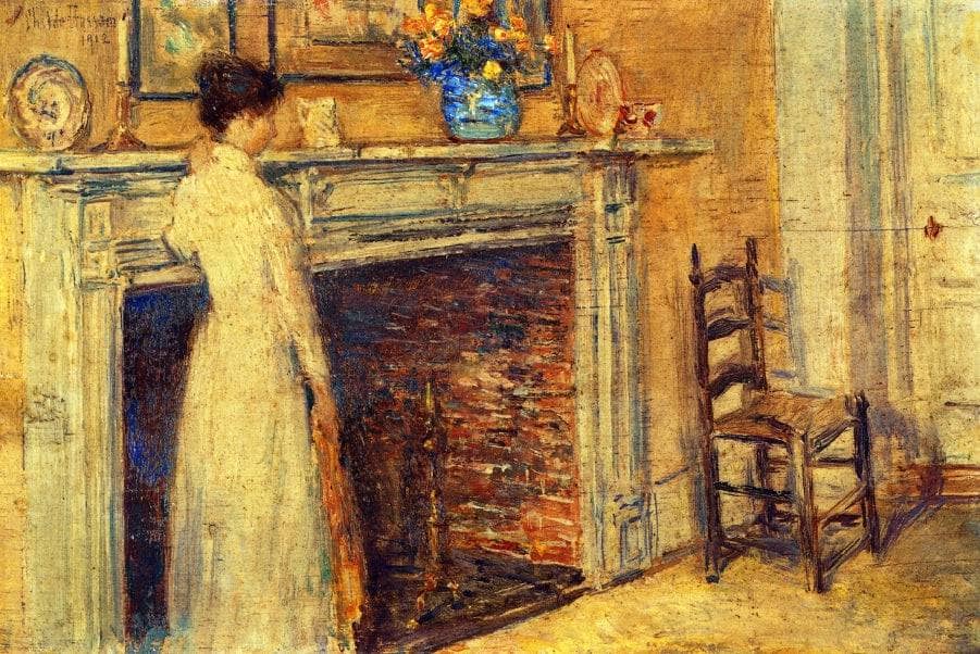 The Fireplace by Childe Hassam — hand-painted eco oil painting reproduction on canvas