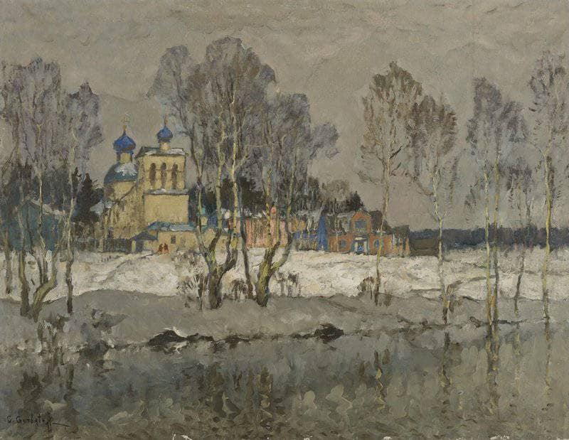 The First Day of the Year by Konstantin Gorbatov — hand-painted landscape oil painting reproduction on canvas