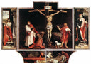 The first view of the altar: St. Sebastian (left), The Crucifixion (central), St. Anthony (right), Entombment (bottom) by Matthias Grünewald — hand-painted cultural oil painting reproduction on canvas