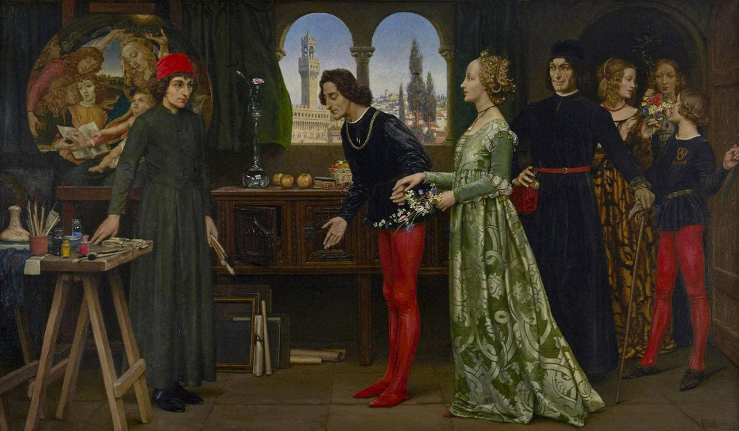 The First Visit of Simonetta Presented by Giulio and Lorenzo De Medici by Eleanor Fortescue-Brickdale — hand-painted cultural oil painting reproduction on canvas