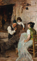 The fisherman's family by Alessandro Milesi — hand-painted portrait oil painting reproduction on canvas