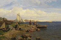 The Fishermen Arrive Onshore by Hans Gude — hand-painted landscape oil painting reproduction on canvas