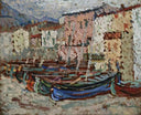 The Fishing Boats on the strike in Collioure by Henri Martin — hand-painted architectural oil painting reproduction on canvas