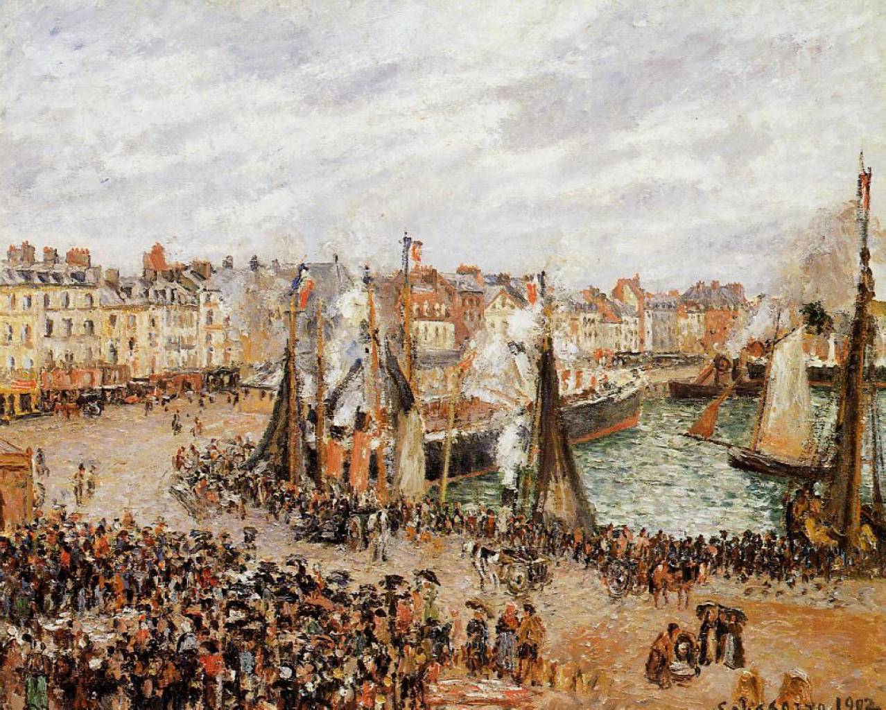 The Fishmarket, Dieppe, Grey Weather, Morning - Camille Pissarro