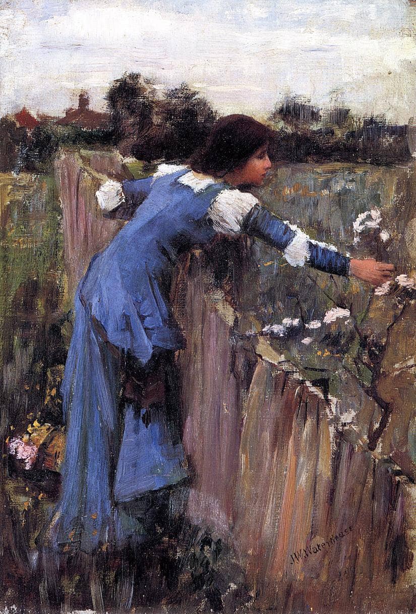The Flower Picker by John William Waterhouse — hand-painted botanical oil painting reproduction on canvas