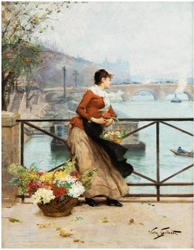 The flower vendor on the pont des Arts in Paris by Victor Gabriel Gilbert — oil painting reproduction
