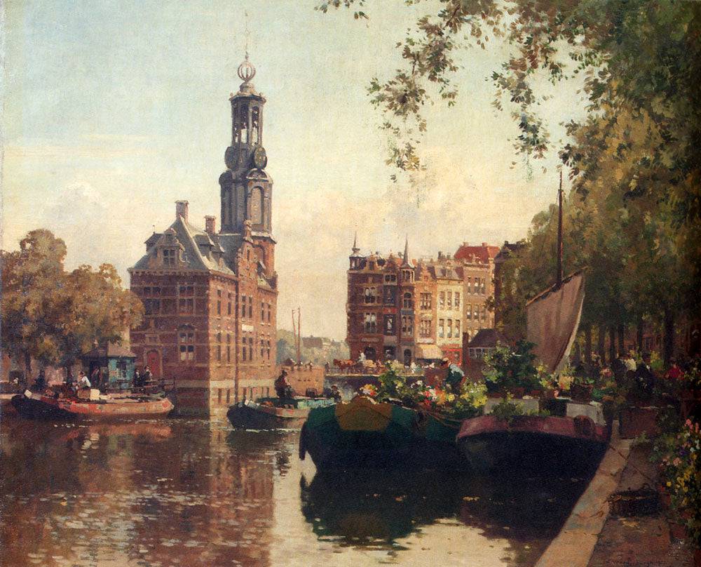 The Flowermarket On The Singel, Amsterdam, With The Munttoren Beyond - Cornelis Vreedenburgh