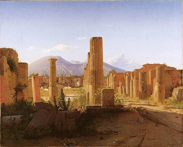 The Forum, Pompeii, with Vesuvius in the Distance by Christen Kobke — hand-painted architectural oil painting reproduction on canvas