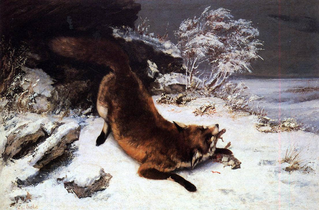 The Fox in the Snow by Gustave Courbet — hand-painted animal oil painting reproduction on canvas