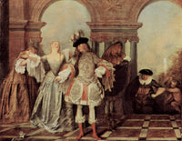 The French Comedians by Antoine Watteau — hand-painted cultural oil painting reproduction on canvas