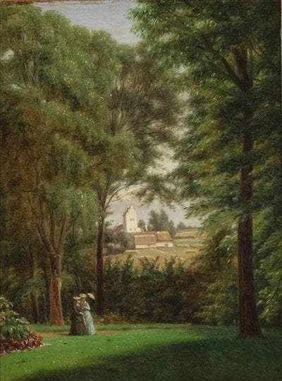 The Garden at Falkensteen Manor with a View of Sludstrup Church