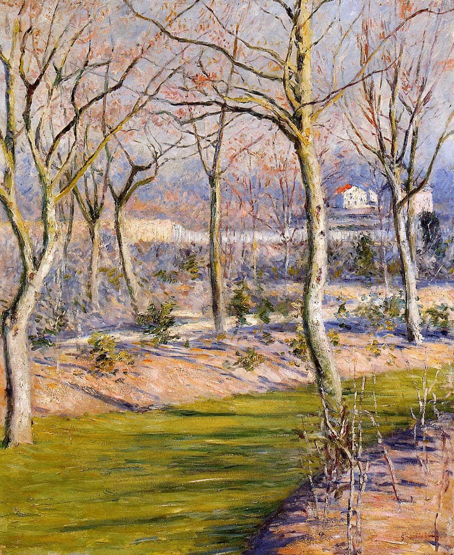 The Garden at Petit Gennevilliers in Winter by Gustave Caillebotte — hand-painted botanical oil painting reproduction on canvas