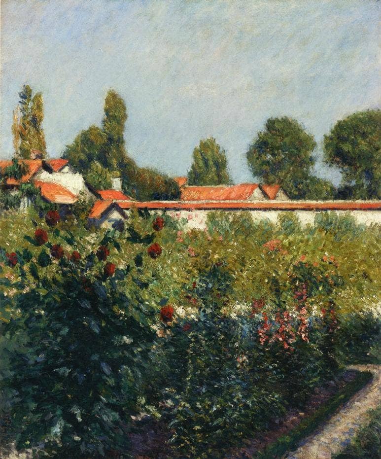 The Garden of Petit Gennevillers, the Pink Roofs by Gustave Caillebotte — hand-painted botanical oil painting reproduction on canvas