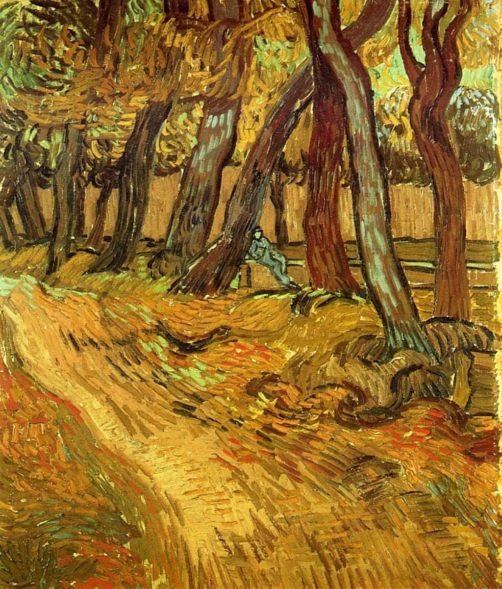 The Garden of Saint-Paul Hospital with Figure by Vincent van Gogh — hand-painted botanical oil painting reproduction on canvas