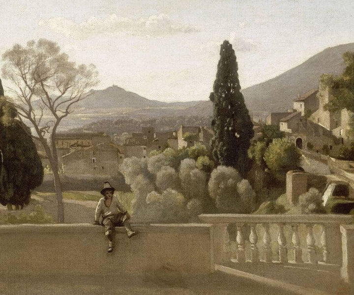 The Gardens of the Villa d'Este, Tivoli by Camille Corot — hand-painted architectural oil painting reproduction on canvas