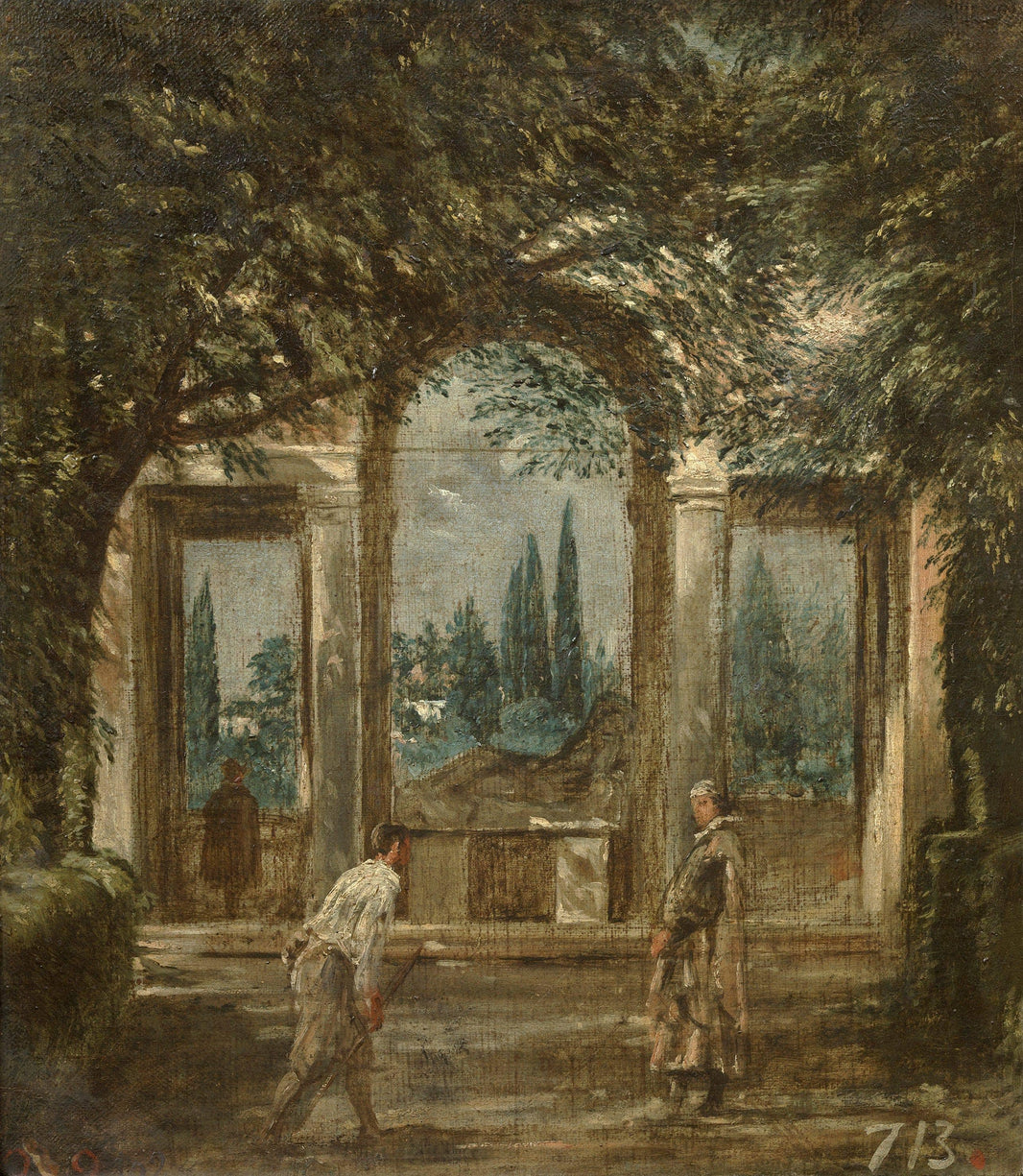 The Gardens of the Villa Medici in Rome by Diego Velazquez — hand-painted architectural oil painting reproduction on canvas