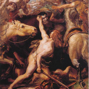 The Gaul Ducar decapitates the Roman general Gaius Flaminius at the Battle of Lake Trasimene