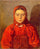 The girl in red in living room