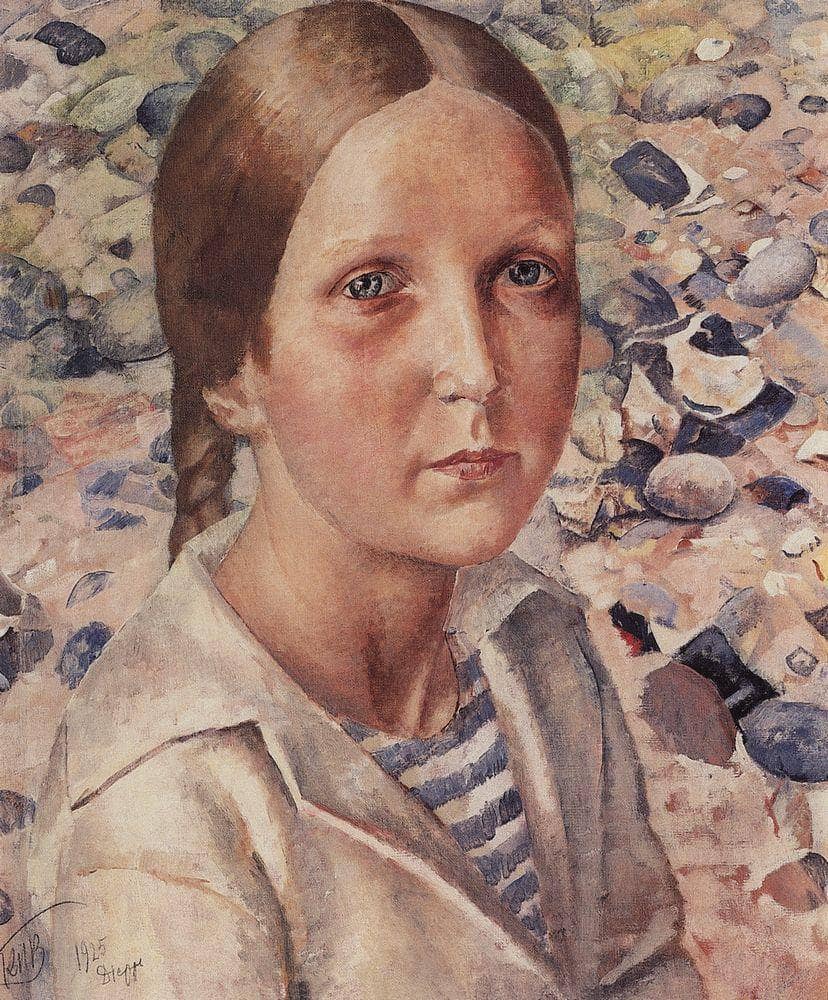 The girl on the beach by Kuzma Petrov-Vodkin — hand-painted portrait oil painting reproduction on canvas