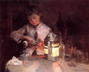 The Glass Cleaner, at Night by Marianne Stokes — female oil painting wall art, Impressionism