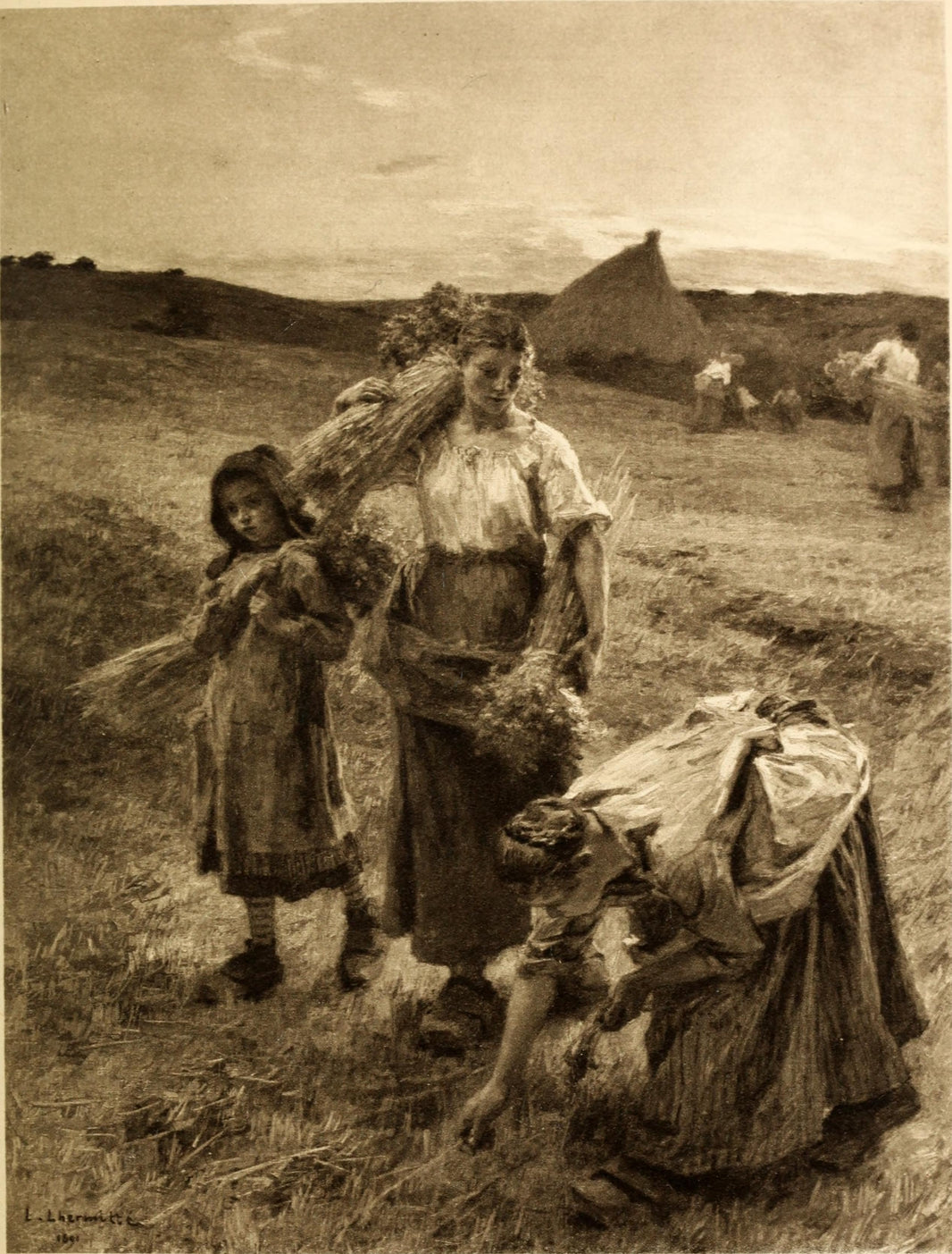 The gleaners in the evening by Léon Augustin Lhermitte — hand-painted landscape oil painting reproduction on canvas