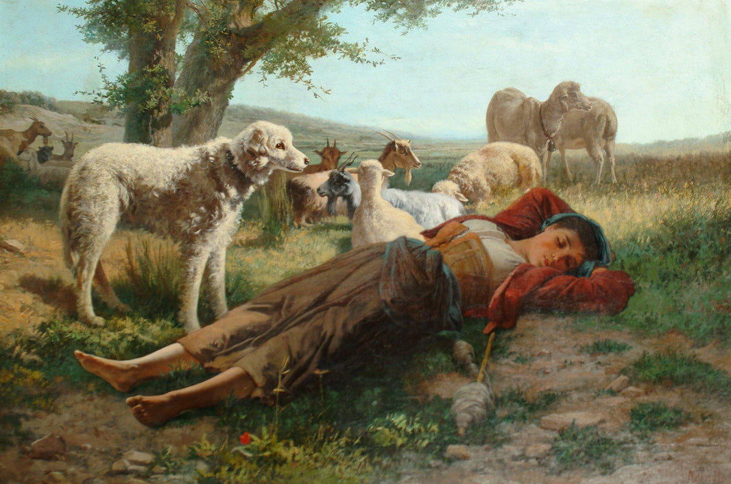 The goatherder's siesta by Carlo Ademollo — hand-painted animal oil painting reproduction on canvas