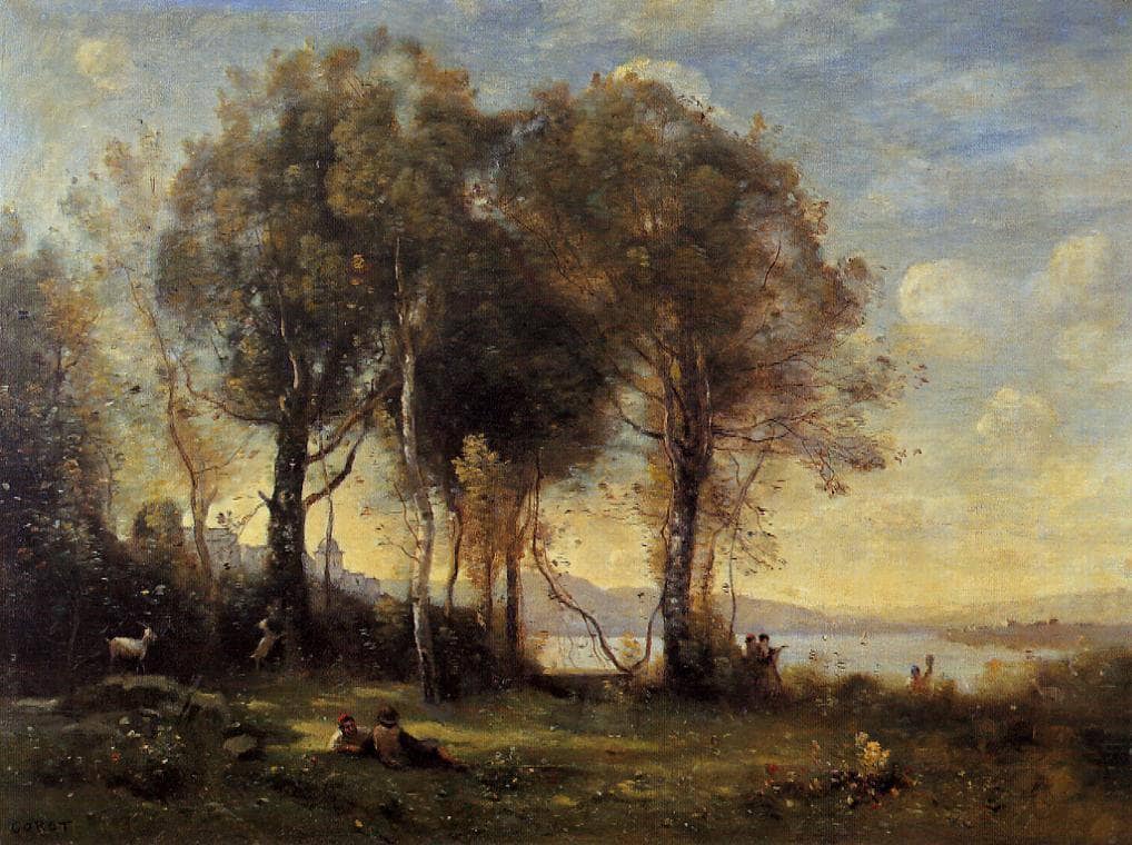 The Goatherds of Castel Gandolfo by Camille Corot — hand-painted animal oil painting reproduction on canvas