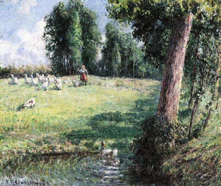 The Goose Girl by Camille Pissarro — hand-painted botanical oil painting reproduction on canvas