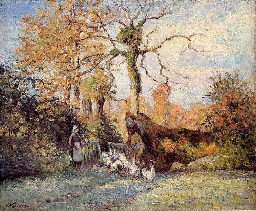 The Goose Girl at Montfoucault, White Frost by Camille Pissarro — hand-painted botanical oil painting reproduction on canvas