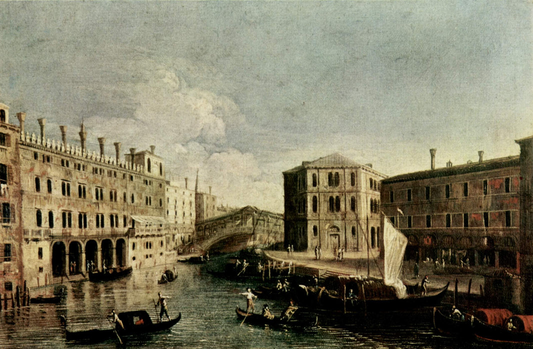 The Grand Canal at Rialto by Canaletto — hand-painted architectural oil painting reproduction on canvas