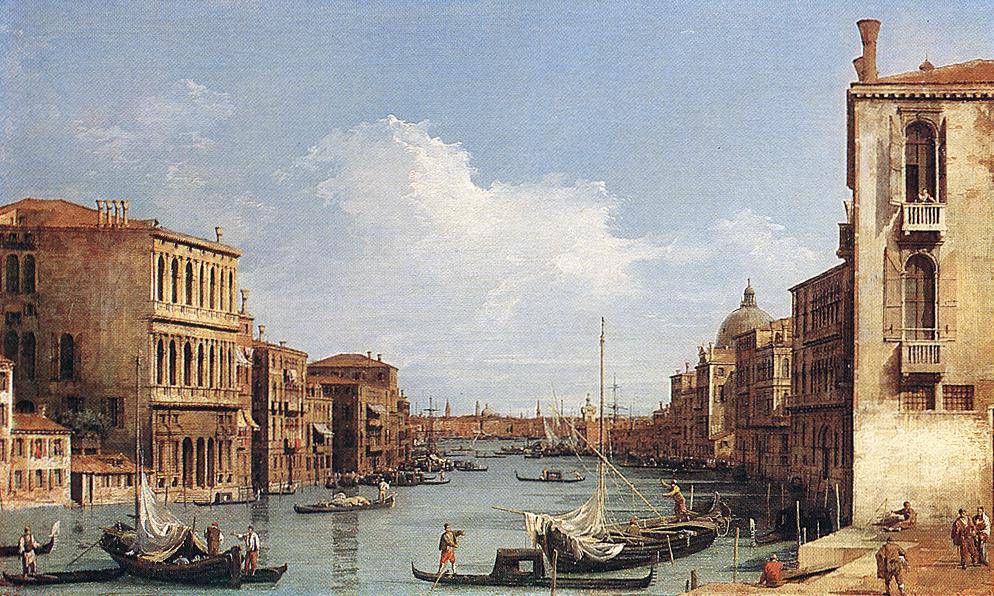 The Grand Canal from Campo San Vio towards the Bacino - Canaletto